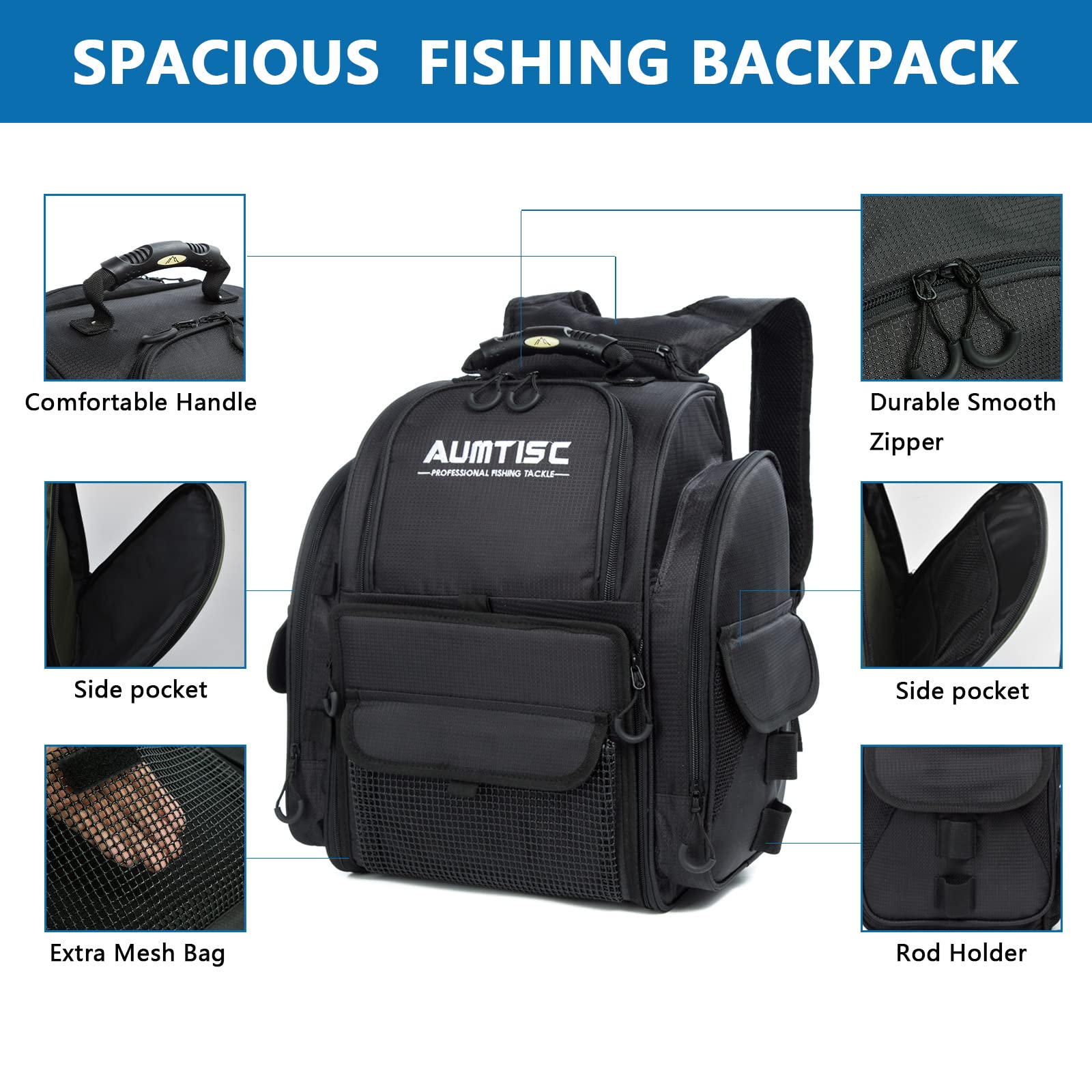AUMTISC Fishing Tackle Backpack with 4 Tackle Boxes(1582D)