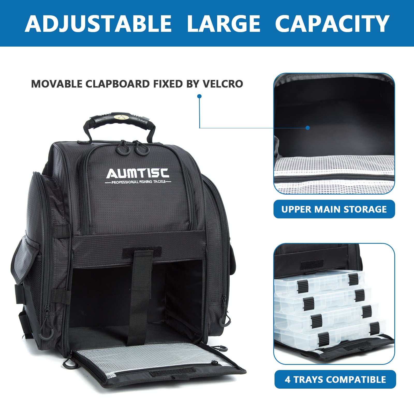 AUMTISC Fishing Tackle Backpack with 4 Tackle Boxes(1582D)