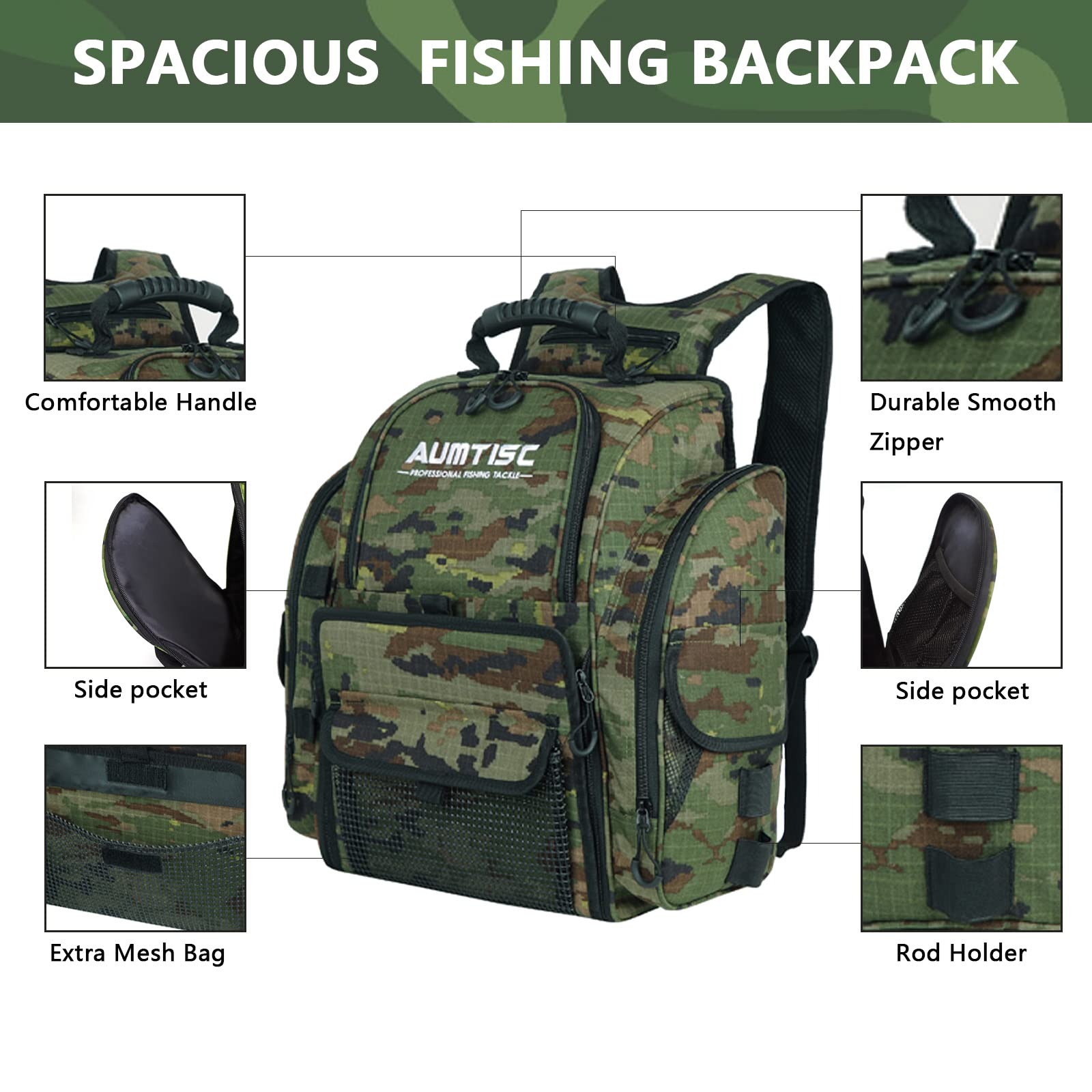 AUMTISC Fishing Tackle Backpack with 4 Tackle Boxes(1582D)