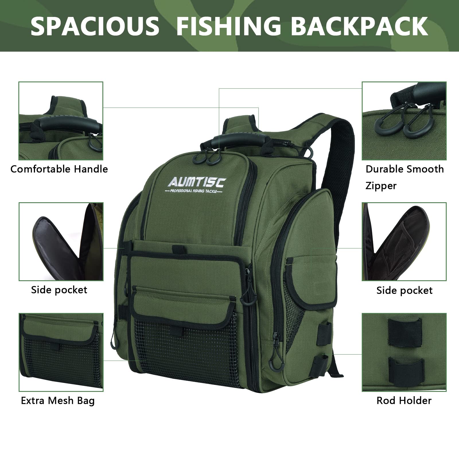 AUMTISC Fishing Tackle Backpack with 4 Tackle Boxes(1582D)