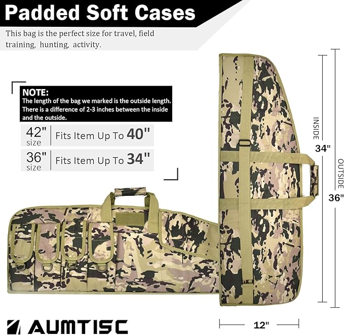 AUMTISC Tactical Rifle Gun Case, 36/42 Inch with 4 Pouches(2312)