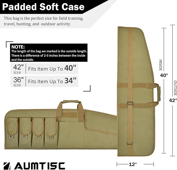 AUMTISC Tactical Rifle Gun Case, 36/42 Inch with 4 Pouches(2312)