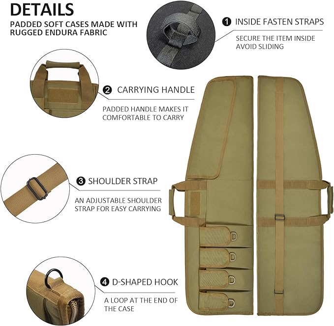 AUMTISC Tactical Rifle Gun Case, 36/42 Inch with 4 Pouches(2312)