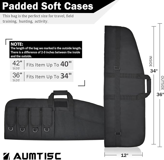 AUMTISC Tactical Rifle Gun Case, 36/42 Inch with 4 Pouches(2312)