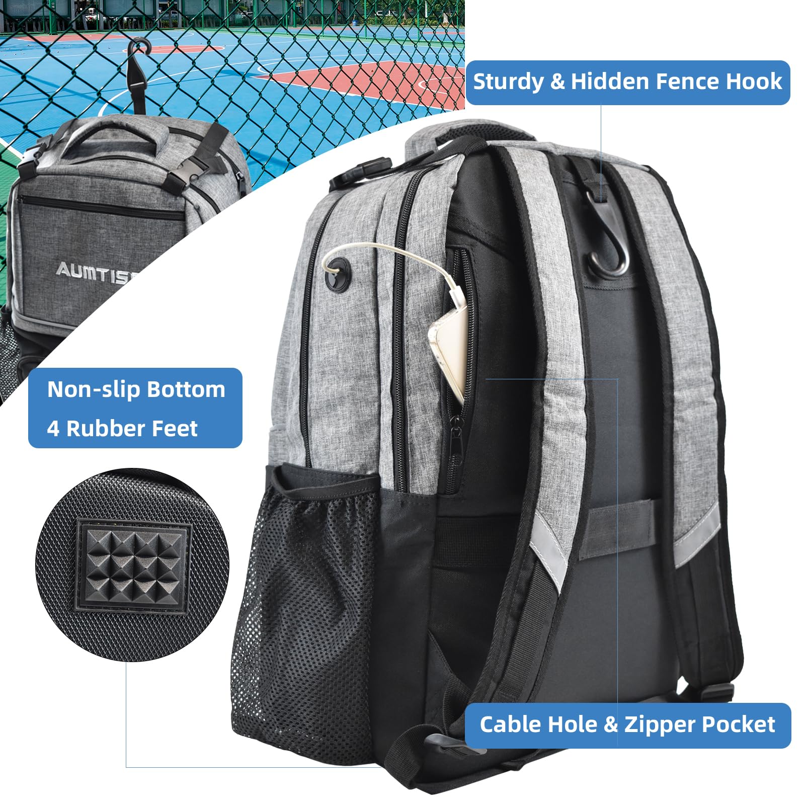 AUMTISC Tennis Bag Backpack 2 Rackets(2714)