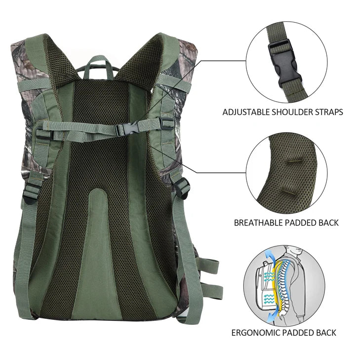 AUMTISC Jagdtaschen-Rucksack mit Gewehrhalter und wasserdichtem Regen-XCover, Outdoor-Sport-Tagesrucksack für Gewehrbogen, Grün (2252A) 