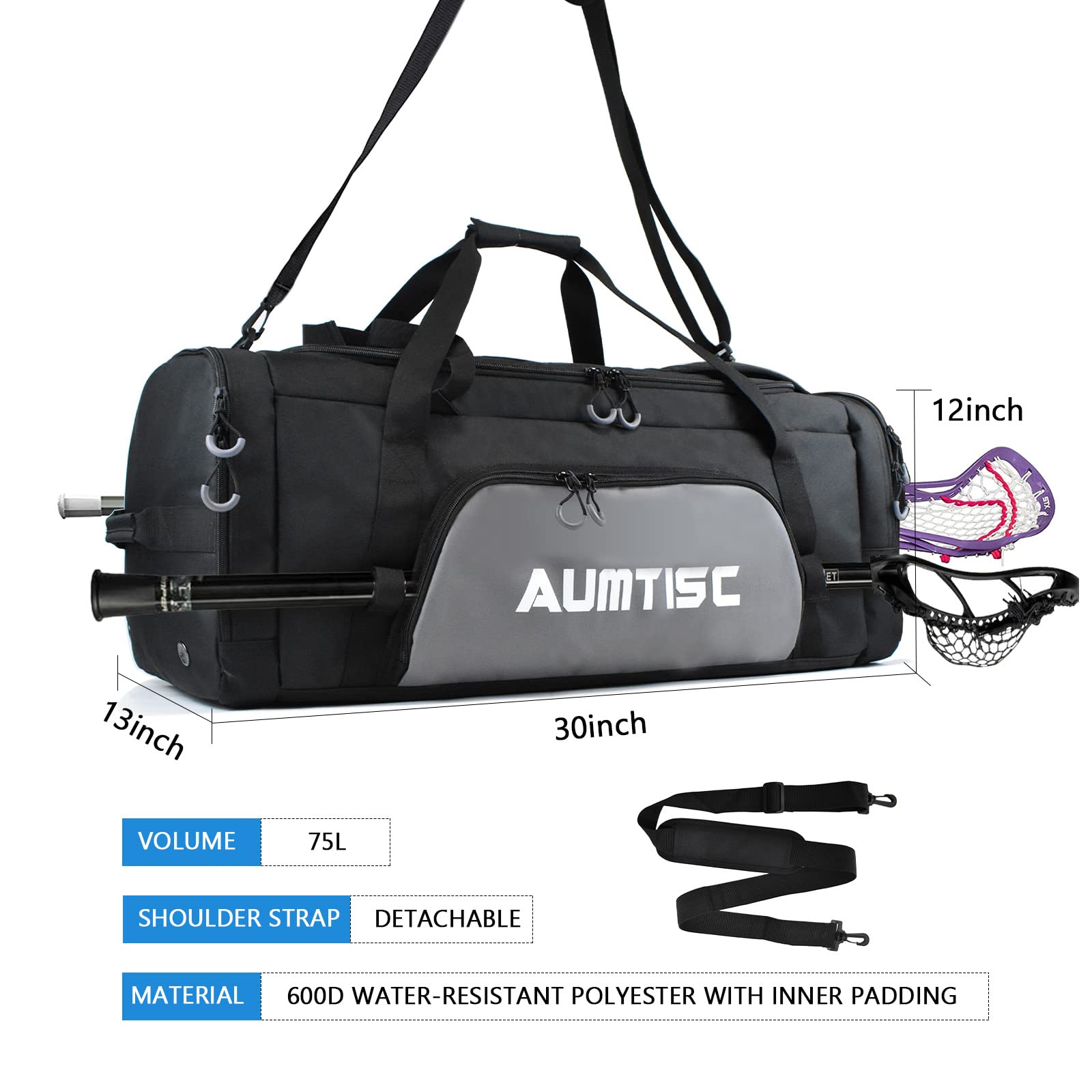 AUMTISC Lacrosse Bag, Use as a Backpack or Duffel Bag(2664)