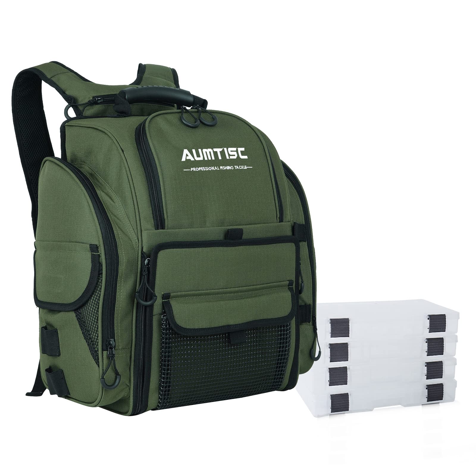 AUMTISC Fishing Tackle Backpack with 4 Tackle Boxes(1582D)