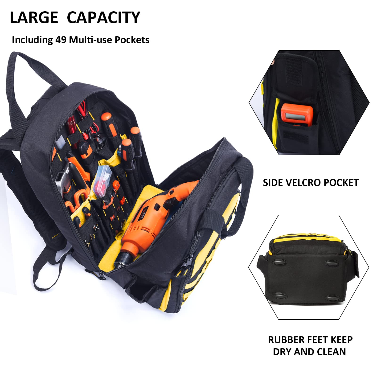 AUMTISC Tool Backpack Jobsite Backpack Multi-Use Pocket Industrial(2269)