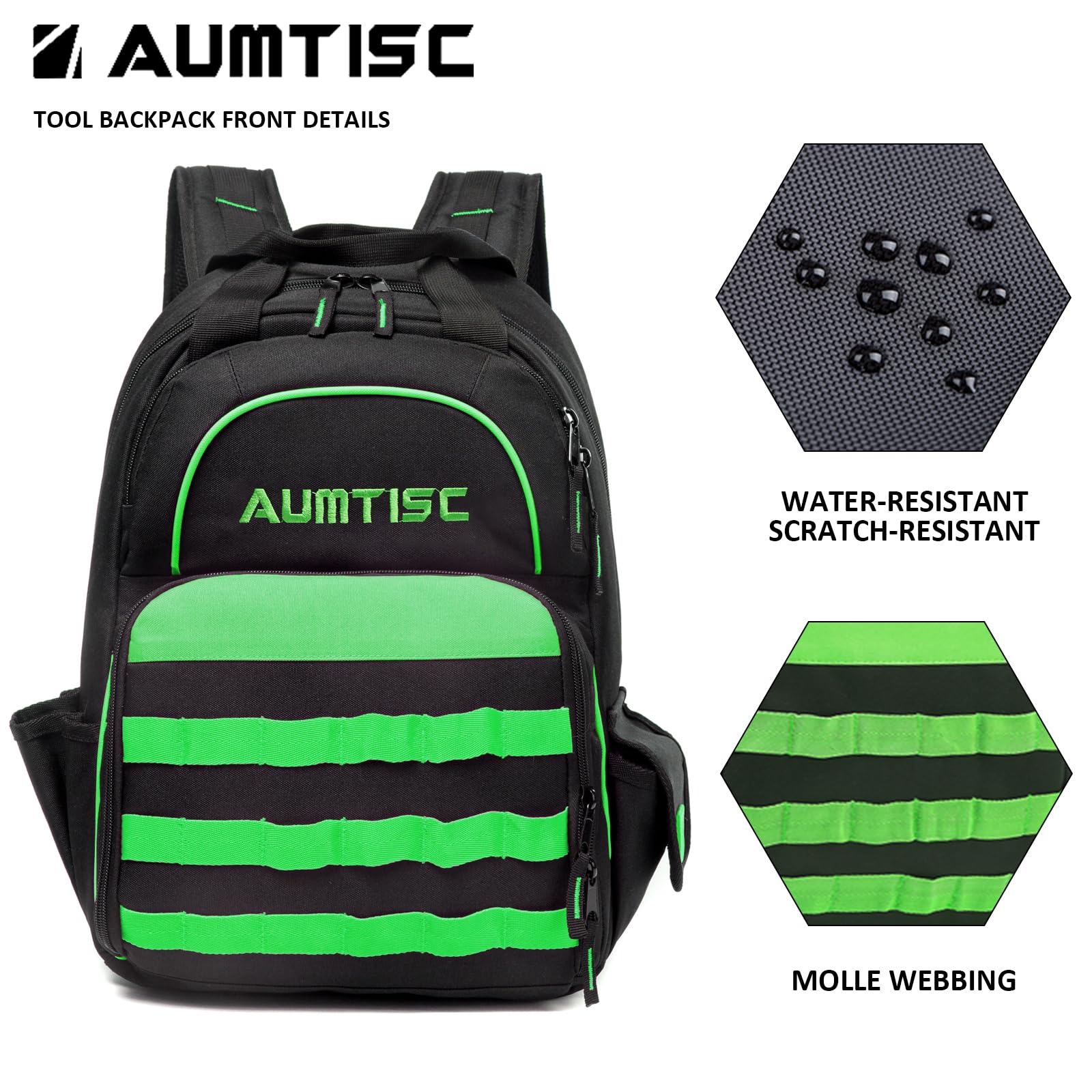 AUMTISC Tool Backpack Jobsite Backpack Multi-Use Pocket Industrial(2269)