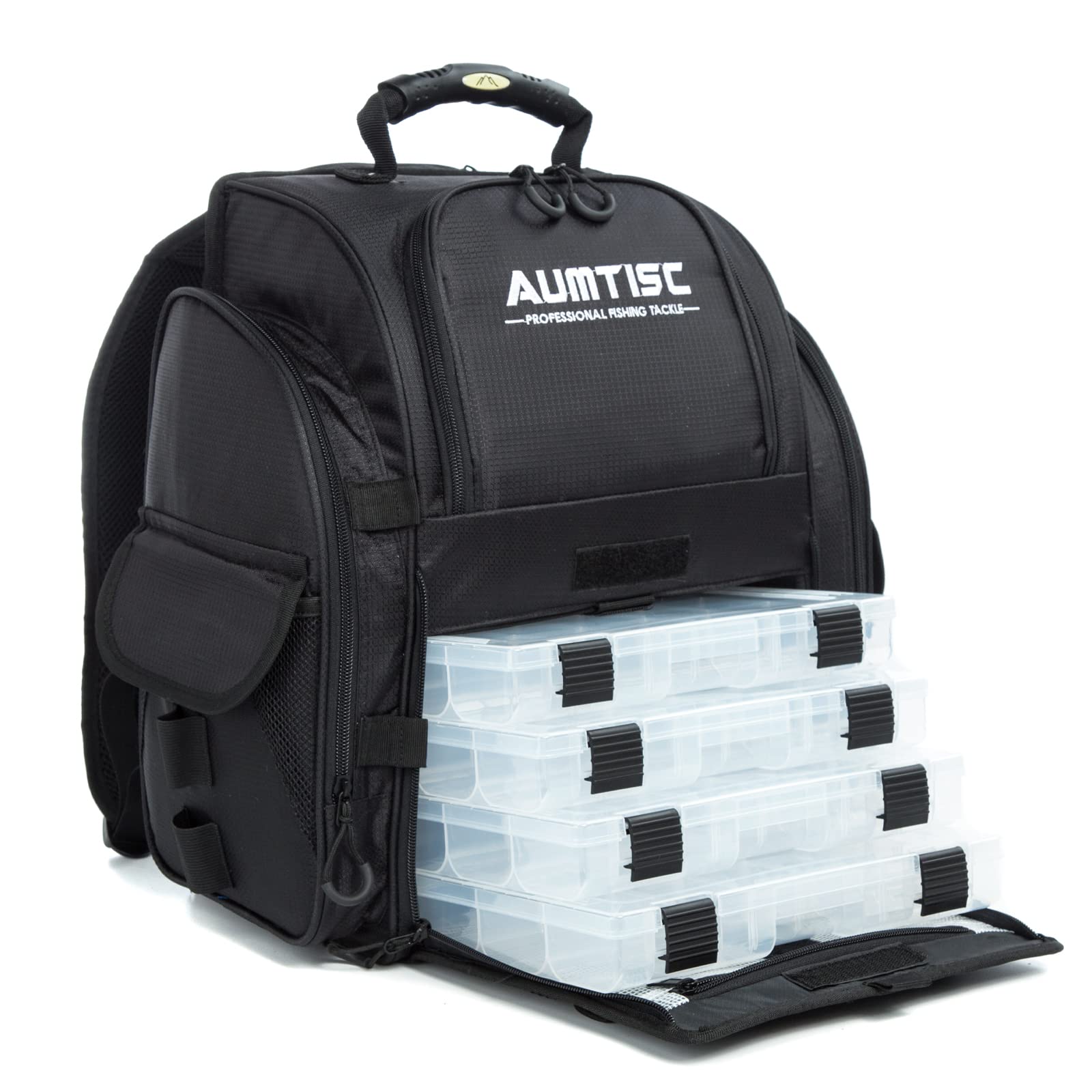 AUMTISC Fishing Tackle Backpack with 4 Tackle Boxes(1582D)