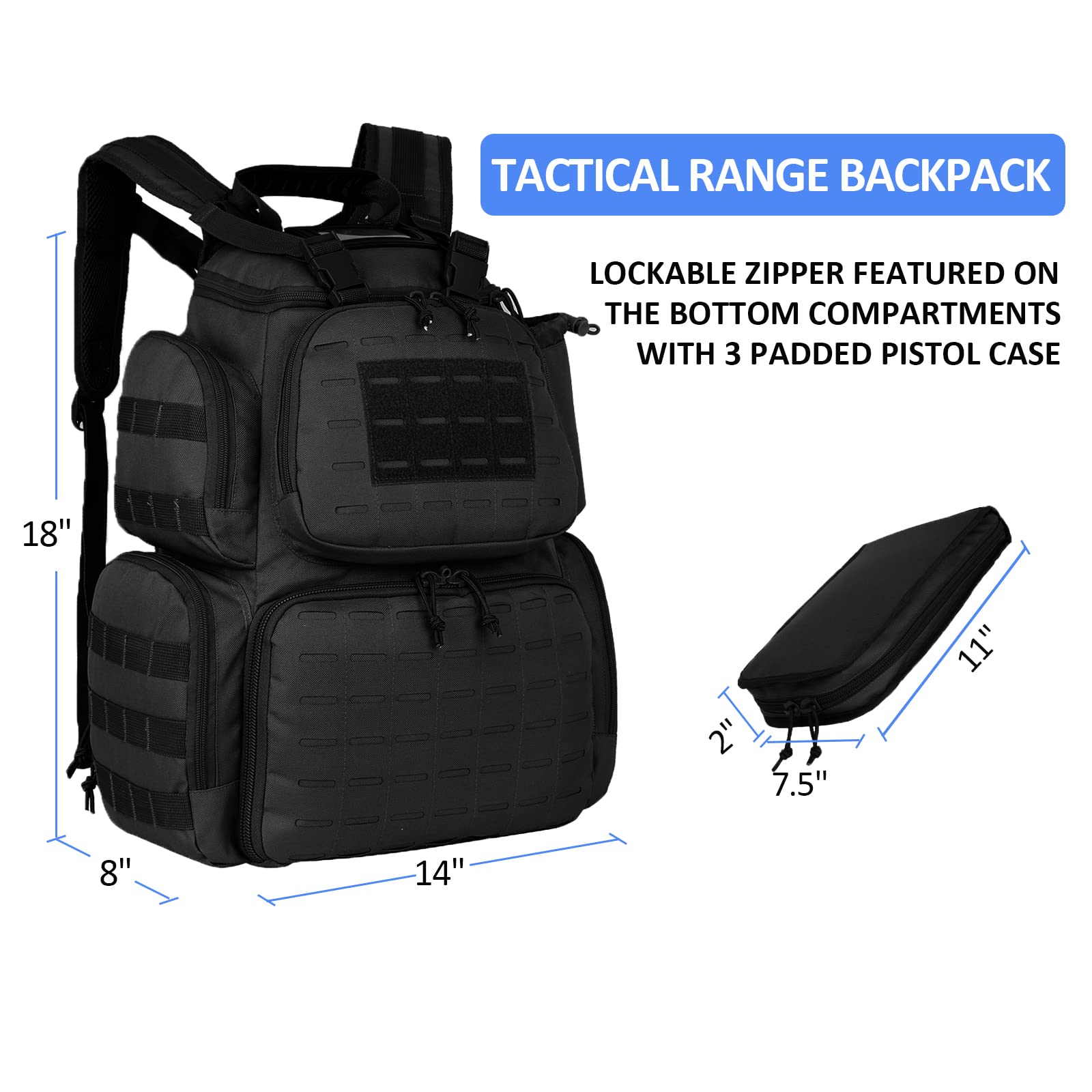 AUMTISC Pistol Gun Range Backpack with 3 Pistol Case(2226)