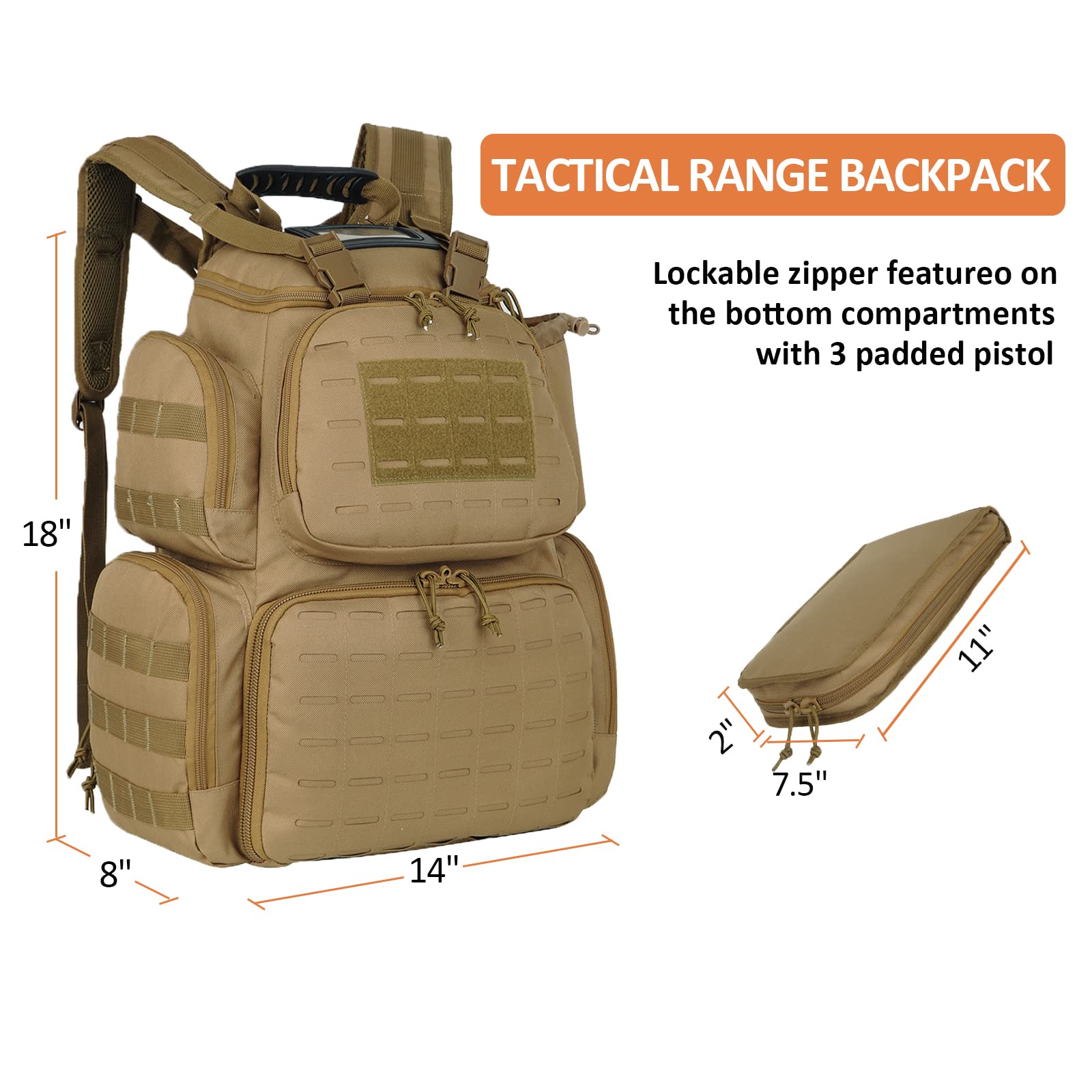 AUMTISC Pistol Gun Range Backpack with 3 Pistol Case(2226)