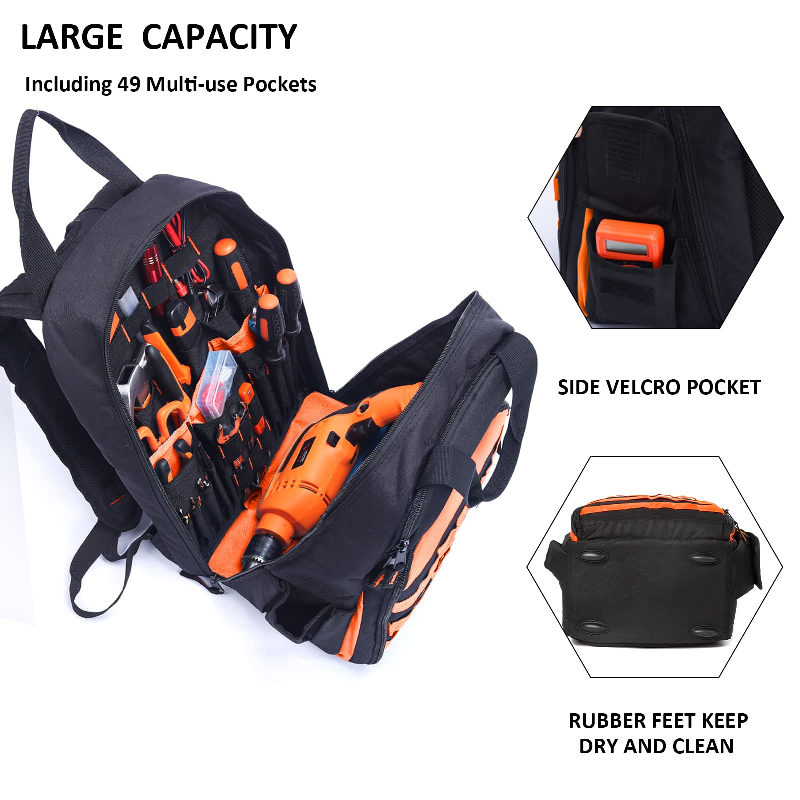 AUMTISC Tool Backpack Jobsite Backpack Multi-Use Pocket Industrial(2269)