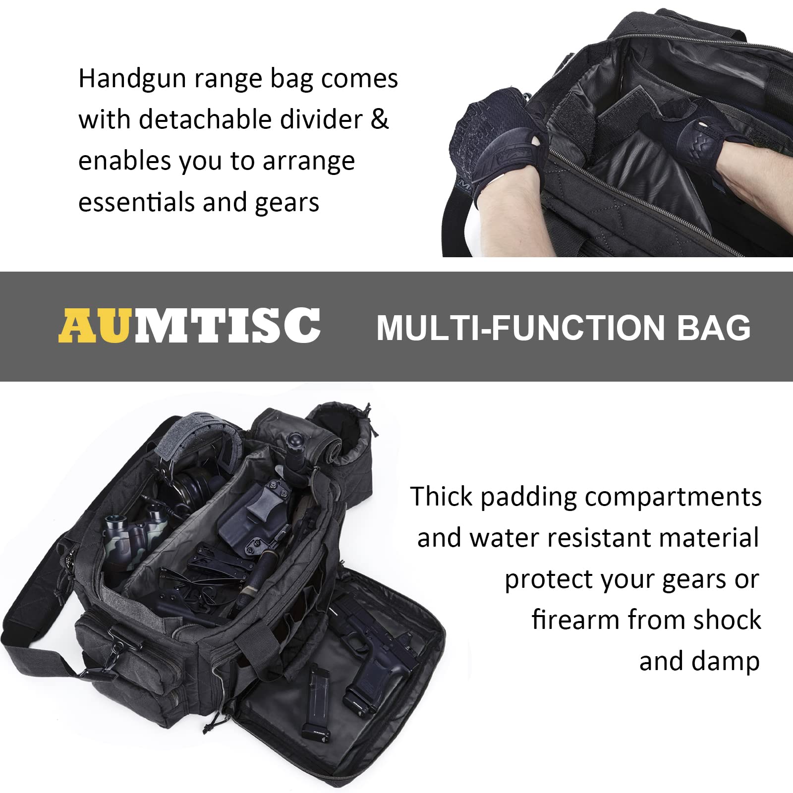 AUMTISC Tactical Pistol Range Bags for Handguns and Ammo(2160）