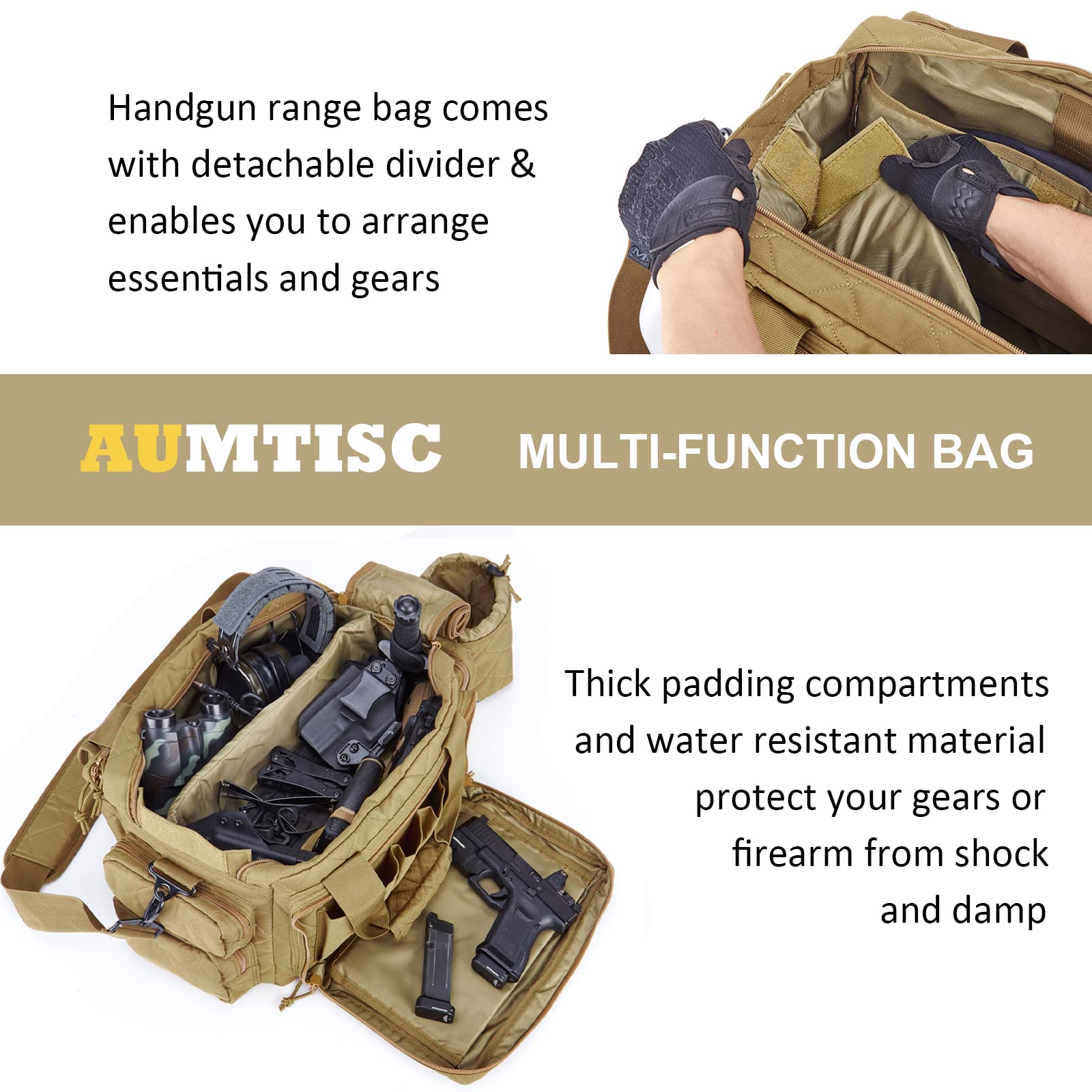 AUMTISC Tactical Pistol Range Bags for Handguns and Ammo(2160）