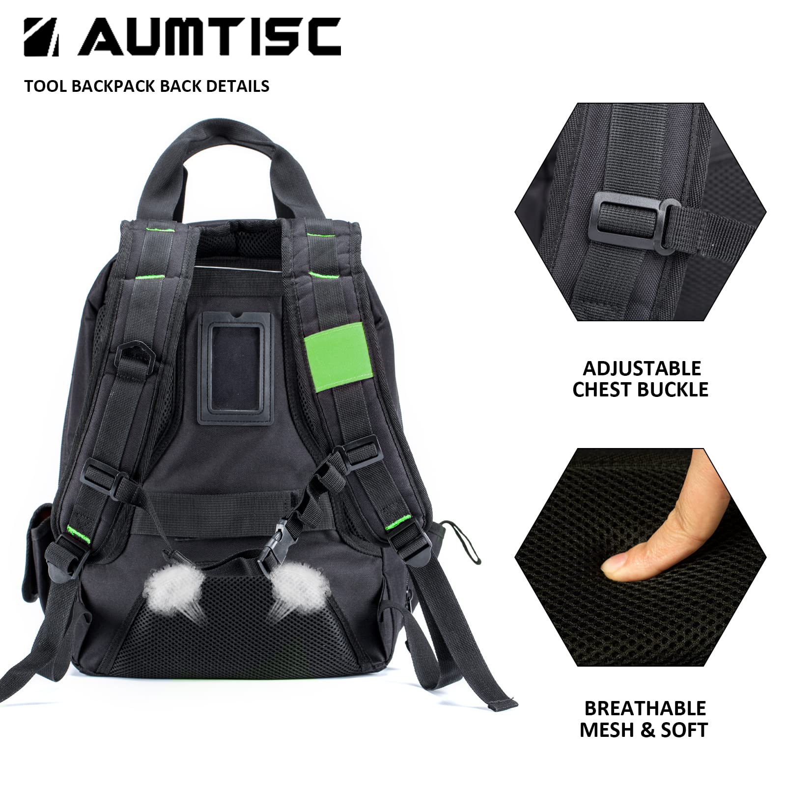 AUMTISC Tool Backpack Jobsite Backpack Multi-Use Pocket Industrial(2269)