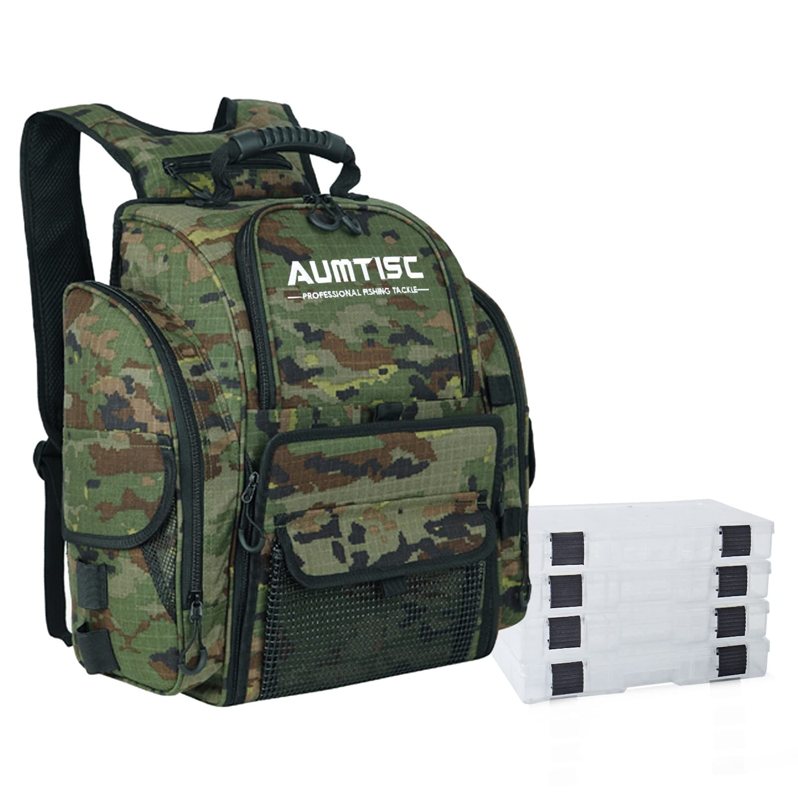 AUMTISC Fishing Tackle Backpack with 4 Tackle Boxes(1582D)