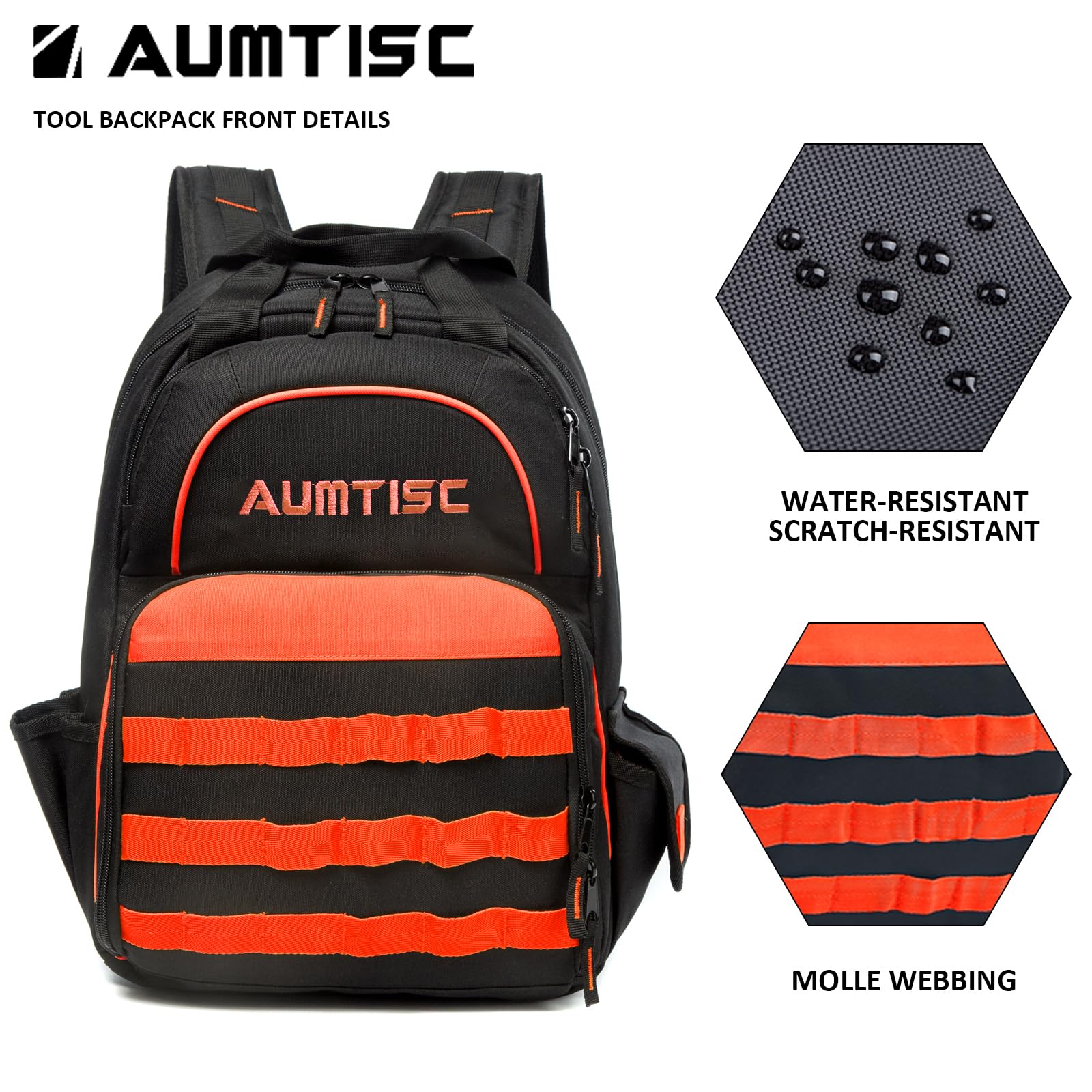 AUMTISC Tool Backpack Jobsite Backpack Multi-Use Pocket Industrial(2269)